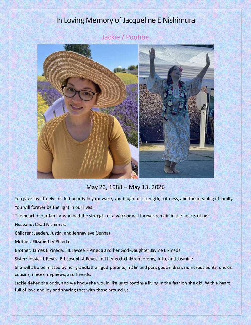 Image of Jacqueline E Nishimura's obituary